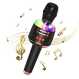 Bluetooth Drahtloses Karaoke-Mikrofon mit LED-Licht, Tragbarer Karaoke-Mikrofon-Lautsprecher, Singmaschine für PC und Smartphone, Geburtstagsgeschenke für Kinder Erwachsene jeden Alters (Schwarz)