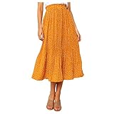 TYTUOO Damen Stilvoll Polka Dot Gedruckt Boho Hohe Taille Plissee Midi Swing Rock Elegant, A-gelb, Einheitsgröß