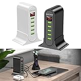 ElecPjf USB-Ladegerät 5-Port-LED-Anzeige Multi-USB-Telefon-Desktop mit Digitalanzeige Reise-Wandladegerät-Adapter für iPhone, Android und praktisch alle Anderen USB-fähigen G