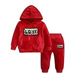 Zbaisen Kinder Samt Sportanzug Jungen Mädchen Kapuzenpullover Hoodies Langarm Sweatshirt Oberteil Jogginghose Lang Sweatpants Jogginganzug Gr.74-128 e_Rot 86-92