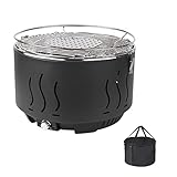 Rauchfreier Holzkohlegrill Φ35cm, Holzkohlegrill mit Aktivbelüftung und Tragetasche, Schwarz Tischgrill mit USB Schnittstelle, Rauchfreier Grill zum BBQ