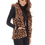 Writtian Weste Damen mit Kapuze Frauen Leopard Drucken Warm Winter Ärmellose Fellweste Große Größen Jacke Winterjacke Oberteile Outwear Warm Teddyfell Pelzweste Pelzjack