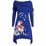 Zldhxyf Damen Unregelmäßige Tunika Tops Weihnachten Kleidung Langarm Pullover Off Shoulder Sweatshirt Bluse Vintage Partykleid Herbst Weihnachtsmann Elegante Ob