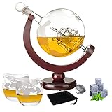 Whisky Dekanter set,Karaffe Globus Decanter,850 ml mit Eisstein,2 Whisky Gläser, 9 Whisky-Steine und Geschenktü