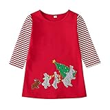 Weihnachten A Line T Shirt Kleid Baby Mädchen Weihnachten Kleid Christmas Prinzessin Kleid Elch Hirsch Rentier Weihnachtsmann Schneeflocke 3D Drucken Streifen Patchwork Christmas W