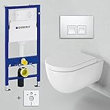 Spülrandloses Hänge WC mit Geberit Duofix Vorwandelement UP100 I Wand WC 54cm Schallschutz I Vorwandelement WC Set spülrandlos I WC Drückerplatte Delta50