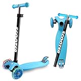 Scooter Kinder Roller, Dreiradscooter für Mädchen und Jungen, Höhenverstellbarer und Abnehmbarer Kinderscooter, mit PU Räder Kinder Scooter (Blau)