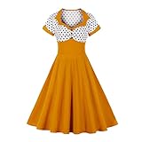 Sumuqi Vintage Kleid Langarm Retro Print Spleißen Kurzarm Partykleid Vintage Polka Dot Kleid Maxikleid Sommerkleid Freizeitkleider Cocktailkleid Partykleid Strandkleid Blusenkleid Abendk