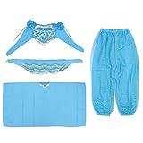 4-in-1 Bauchtanz-Set mit indischem Tanz, kurzärmelig, rotierende Hose, Performance-Kostüm-Set (Himmelblau, Oberteile, Hose, Taillenkette, Kopfbedeckung, Schleier) für Zuhause/Wand/Zimmer Dek