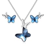 Schmuckset Silber 925 Damen, Schmetterling Kette Ohrringe mit Kristallen, Hochzeit Geburtstagsgeschenke für Sie Mutter F