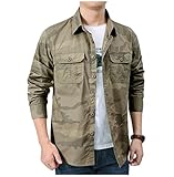 Hemd Herren Camouflage Drucken Lässig Hemd Herren Moderner Urban Style Loose Komfortabel Arbeitshemd Herren Outdoor Ausbildung Lauf Sportshirt Herren C-Khaki L