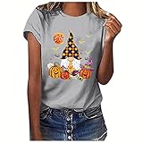 BAIGEE Halloween T-Shirt Herren Damen Oberteile Lustiges Kürbis Druck Basic Kurzarm Allhalloween Party Kostüm T-Shirt Tops Frauen Lose Bluse Sommer Lässig Sommershirts Rundhals Tunika Bluse S