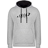 Entwicklung und Evolution Outfit - Handball Evolution Herren - 4XL - Grau meliert/Navy Blau - Handball t Shirt - JH003 - Hoodie zweifarbig und Kapuzenpullover für Herren und D