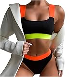 Badeanzug Sommer für Frauen, Sexy Hollow Frauen Split Bikini Farbblock Spleißen Zweiteiliger Badeanzug Beachwear S