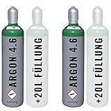 2 x Argon 4.6 gefüllte 20 Liter Gasflasche Schweißgas WIG MAG Löten AR Aluminium G