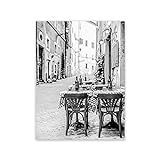 YZBEDSET Leinwandbilder Schwarz und weiß Italien Outdoor Cafe Vintage Fotografie Poster Bürgersteig Café Drucke Wandbild Dekor 60x90