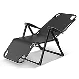 Liege-Sonnenliege-Stuhl-Bett, Metall Schwerkraft-Klappdeck Relaxer Atmungsaktiver Liege-Schaukelstuhl Verstellbare Rückenlehne Atmungsaktiv für Strand-Außenpool-Terrasse,Schwarz_167x67x48cm/66x26x18