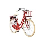 FISCHER E-Bike Retro 2.0, Elektrofahrrad, rot glänzend, 28 Zoll, RH 48 cm, Frontmotor 25 Nm, 36 V Akk