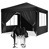 TOOLUCK 3x3 Pavillon Faltpavillon Wasserdicht Popup Pavillon UV-Schutz Gartenpavillon Bierzelt mit 4 Seitenteilen, 3x3m, Schw