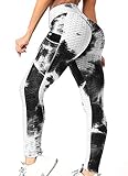INSTINNCT Damen Slim Fit Hohe Taille Sportshort Lange Leggings mit Bauchkontrolle Booty Stil mit Taschen - Schwarz Mix Weiß S