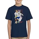 VINTRO Cristiano Ronaldo Dribbling A Football Kinder T-Shirt Original Portrait von Sidney Maurer Professionell bedruckt Gr. 12 Jahre, navy