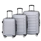 BEIBYE 2088 Zwillingsrollen Reisekoffer Koffer Trolleys Hartschale M-L-XL-Set in 13 Farben (Silber, Set)