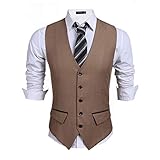 Burlady Herren Weste Anzugweste V-Ausschnitt Ärmellose Basic Slim fit Western Weste V Ausschnitt Elegent Anzug Business Hochzeit(Khaki,M)