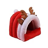 I3CKIZCE Kleines Hundebett aus Plüsch, Tierformen, für Weihnachten, Partys, Hundehütte für kleine Tiere, Kaninchen, Igel, Eichhörnchen, Chinchilla, Arosso/Natale, XL