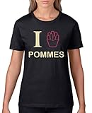 Comedy Shirts - I Love Pommes - Damen T-Shirt - Schwarz/Beige-Fuchsia Gr. XXL