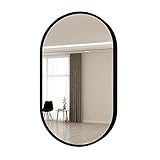 GEYFLD Badezimmer Wandspiegel Schwarz Gebürsteter Metallrahmen Schminkspiegel Oval Modern Decor HD Silber Spiegel für Schlafzimmer Wohnzimmer Flur(Größe: 50×70CM)