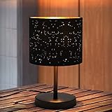 ZMH Tischlampe Wohnzimmer Nachttischlampe Schwarz Gold - Tischleuchte Retro E27 Lampenfassung Modern Sterneneffekt Stoffschirm Table Lampe aus Metall für Schlafzimmer Esstisch Hotel Kinderzimmer Café