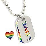 C2Jew Regenbogen LGBT Halskette Hundemarke aus Edelstahl für Schwule & Lesben Stolz Anhänger Schmuck Geschenk mit Liebesherz B