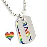 C2Jew Regenbogen LGBT Halskette Hundemarke aus Edelstahl für Schwule & Lesben Stolz Anhänger Schmuck Geschenk mit Liebesherz B