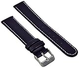 Leder Uhrenarmband Glatt Schwarz mit Weisser Naht Uhr Band 12-20mm Armband Uhrband 14