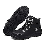 WANGT Herren Trekking Wanderschuhe, oberste Schicht aus mattiertem Leder, wasserdicht, Wanderschuhe für Herren, leicht, Outdoor, Wanderschuhe, Trekking, Schwarz, 41