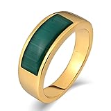 Agobel Edelstahl Ring Paar, Ehering Edelstahl Damen Edelstahl mit Opal Siegelring Quadratisch Rund Gold Größe 62 (19.7)