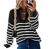 ZYUD Pullover Damen Causal Pullover Strickpullover Langarm Lose Pulli Oberteile Damen Strickpullover Casual Pullover Warm Oberteil Tops Streifen Sweater Elegant Herbst Winter Sw