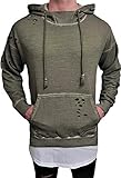 Oversize Hoodie Designer Sweat Jacke Cardigan Hoody Pullover Shirt Herren Camouflage Longsleeve m NEU Kapuzen-Pullover Long Sweatjacke Sweatshirt Pulli Longshirt Body Skater Swag deep Neck (L, Khaki)