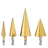 HSS Step Drill Bits Set, Bst4u 4PCS Hochgeschwindigkeitsstahl Titanbeschichtete Kegelbohrer Lochschneider für Holz, Edelstahl, B