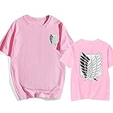 Tomwell Damen Attack On Titan AOT Tshirt Scouting Legion Aufklärungstrupp Anime 3D T-Shirts The Wings of Freedom Sommer Kurzarm Shirt Oberteile Blusen Tops Unisex A Rosa XL