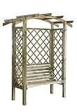 G&C Linton Pergola aus Holz – mit Bank, Seitengittern und Rosenbogen – Maße: H208 x 180 x 85