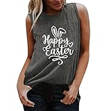 Happy Easter Ostern Weste Damen Osterhasen Druck Tanktops Tshirt Ärmellose Rundhals Sommertops Sportweste Basic Shirt Bequeme Tunika Bluse Laufshirt 2022 Lustig Festival T S