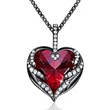 CRYSLOVE Muttertagsgeschenk Herz Kette Halskette für Damen Frauen Angel Wing Halskette mit Rot Kristallen Anhänger,Geschenkbox für Schmuck