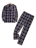 CHUNG Herren Pyjama Set Knopfleiste Flanell Baumwolle Kariert, Wine Navy 21, M