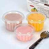 Xshelley (50PS) PE-Kunststoffbecher mit Deckel, Pudding, Joghurt, Soße, Proben, Kuchen, transparenter Gelee-Becher (150 ml Zwergpflaumen-Becher)