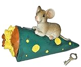 alles-meine.de GmbH Spardose - Maus mit grüner Schultüte / Zuckertüte - mit Schlüssel - stabile Sparbüchse aus Kunstharz - für Schulanfang Mäuse Geld - ABC Schütze - Schulanfäng