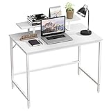 JOISCOPE Computertisch,Laptop-Schreibtisch mit Ablagefach,Holz und Metall,Arbeitstisch für das Heimbüro,100 x 60 cm(Weißes Finish)