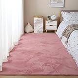 Zswpyq Teppich Wohnzimmer Kunstfell Plüsch Hochflor Shaggy Weich Waschbar, Superweiche Kaninchen-Kunstpelzteppiche,Pink b,80 x 200