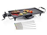 Tischgrill Teppanyaki mit 6 Teppan Yaki Gabeln, Elektro Grill mit herausnehmbarem Fettauffangbehälter, 2000 Watt, antihaftbeschichtete Grillp