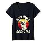 Damen Born to be a Rockstar Musik Rockmusik Heavy Metal Rocker T-Shirt mit V